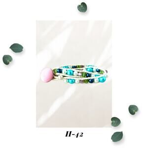 Pastel Glass Beaded Double Wrap Bracelet - Pink Fabric Button